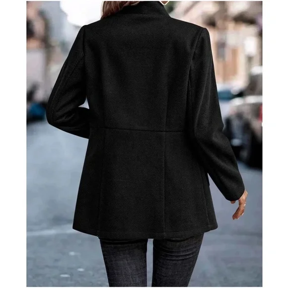 Classic Black Herringbone Blazer Jacket Coat - Picture 5 of 5
